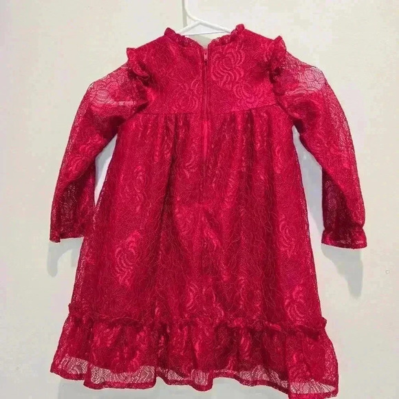 Wonder Nation Toddler Girls Red Lace Holiday Dress Ruffled Hem Size 4T - Picture 6 of 10
